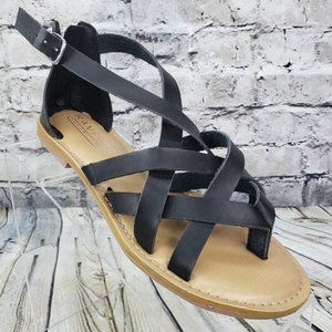 Rampage Myra Gladiator Sandals Womens 6 Black Strappy‎ Memory Foam Flat 390005